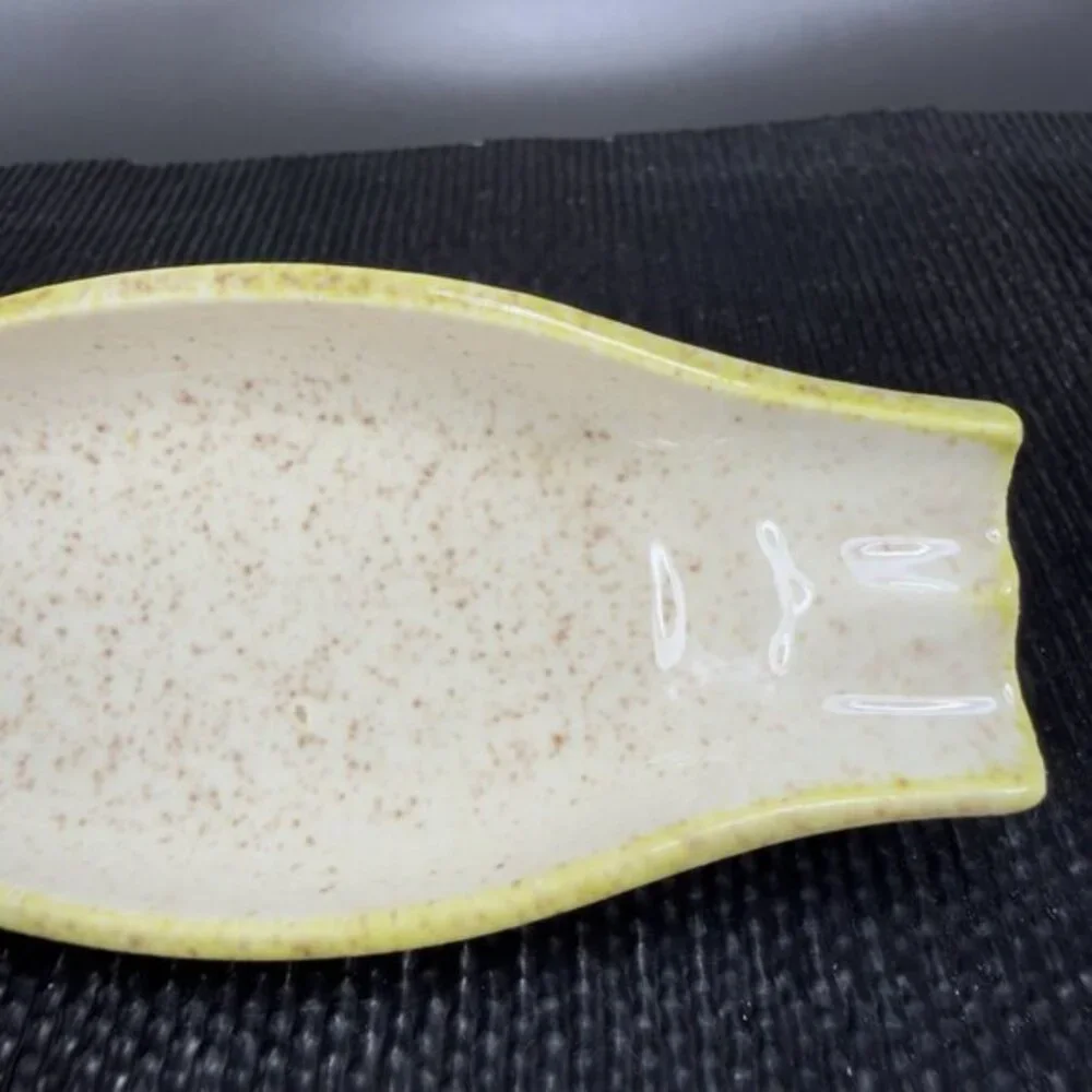 Red Wing Pottery Yellow Speckled Glaze Ashtray Long Dish Tray USA Marked 4.5inch
